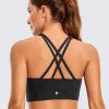 41wCi9YiedL.jpg Womens Butterluxe Strappy High Neck Longline Sports Bra - Wireless Criss Cross Back Padded Workout Cropped Top