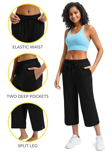 Wide Leg Capri Pants for Women Loose Yoga Pants Drawstring Comfy Lounge Sweatpants with Pockets
