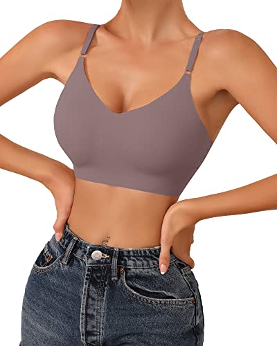 41xmRDGDGyL.jpg V Neck Bra Padded Seamless Adjustable Straps Bralettes Everyday Basic Sleeping Bras Multiple Pack
