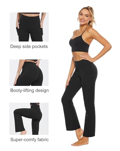 Bootcut Yoga Pants with Pockets for Women 30" Wide Leg Pants High Waist Tummy Control Workout Yoga Pants
