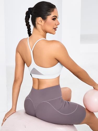 Y-Back Sports Bras for Women, Medium Impact Wirefree Padded Bra Workout Crop Top Longline Sports Bra Push up