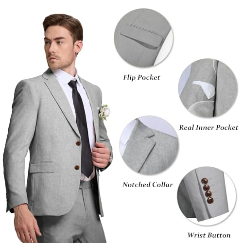 41yBcoVP5sL.jpg Men's Linen Suit 2 Piece Slim Fit Summer Beach Wedding Dress Tux Prom Suit Blazer Jacket and Pants