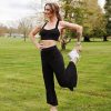 Capri Pants for Women Stretch Yoga Dress Pants with Pockets Ruffle Bell Bottom Athletic Work Leggings
