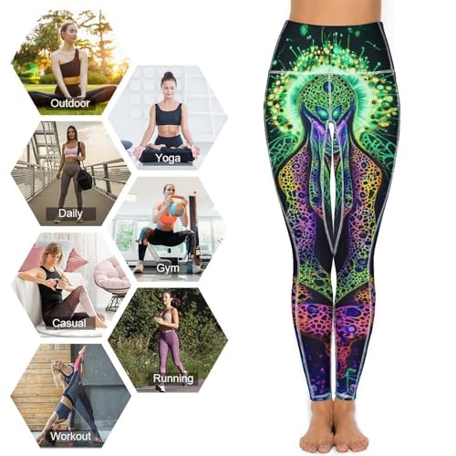 Evil God Glowing Women's Yoga Pants Stretch Leggings with Pockets High Waist for Workout