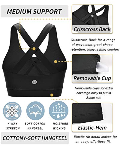 514zf6qPYZL.jpg Sports Bra for Women, Criss-Cross Back Padded Strappy Sports Bras Medium Support Yoga Bra with Removable Cups