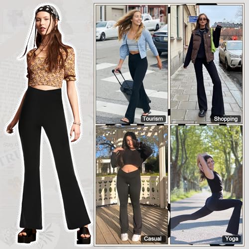 Flare Leggings for Women - High Waist Crossover Yoga Pants Tummy Control Bootcut Bell Bottom Jazz Lounge Leggings