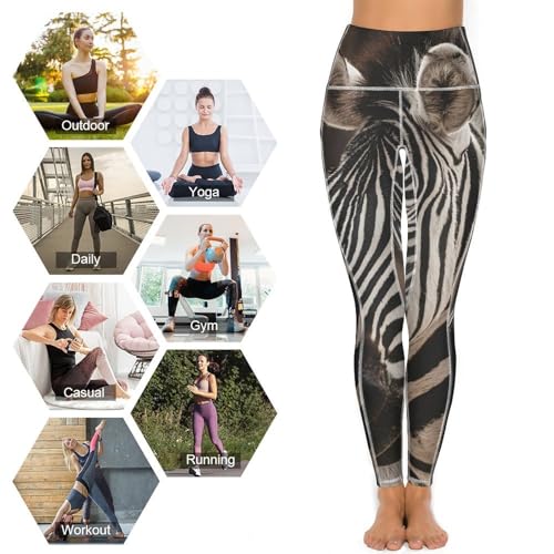51EeD2AI1eL.jpg Portrait of Zebra Women's Yoga Pants Stretch Leggings with Pockets High Waist for Workout