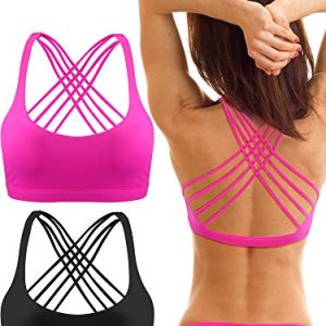 2 Pack Strappy Sports Bra for Women, Workout Padded Tank Top Sexy Cross Back Racer Back Seamless Comfortable Yoga Bra