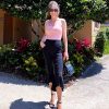 Capri Pants for Women Stretch Yoga Dress Pants with Pockets Ruffle Bell Bottom Athletic Work Leggings