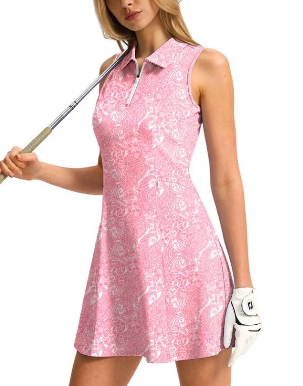 Women's Tennis Golf Dress with Shorts Pickleball Exercise Workout Athletic Dresses for Women with Zipper Pockets