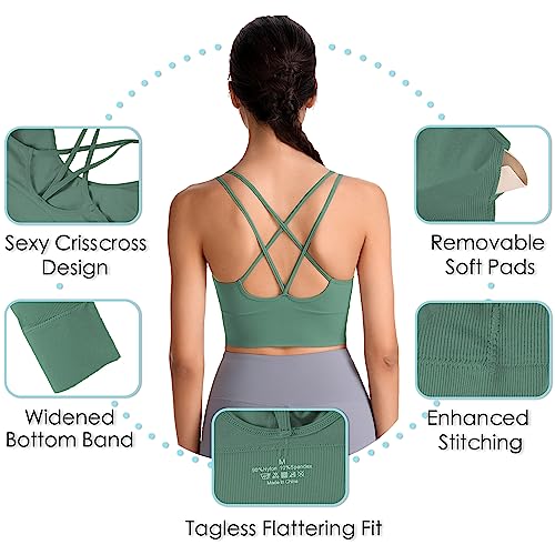 Cross Back Sport Bras Padded Strappy Criss Cross Cropped Bras for Yoga Workout Fitness Low Impact