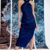 Halter High Neck Midi Empire Waist Cocktail Dresses for Women
