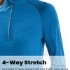 Womens 100% Merino Wool Base Layer Top 220 Midweight Zip Neck Tops for Ski