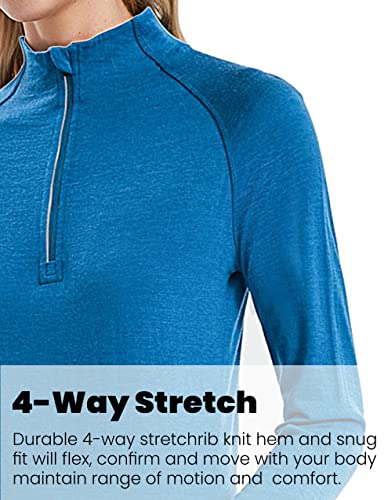 Womens 100% Merino Wool Base Layer Top 220 Midweight Zip Neck Tops for Ski