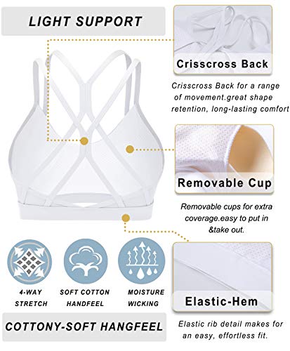 51kaSOREKzL.jpg Strappy Sports Bra for Women Sexy Crisscross Back Light Support Yoga Bra with Removable Cups