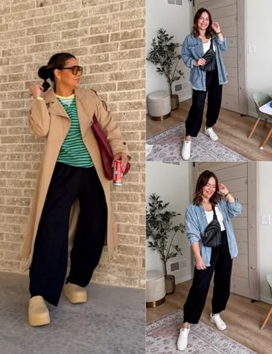 Womens Baggy Wide Leg Pants Casual Elastic Waisted Palazzo Harem Pants with Pockets
