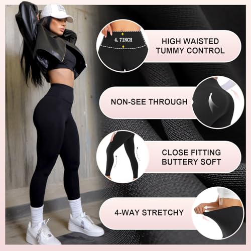 3 Pack High Waisted Leggings for Women- Full Length Capri Black Buttery Soft Tummy Control Yoga Pants for Workout Athletic