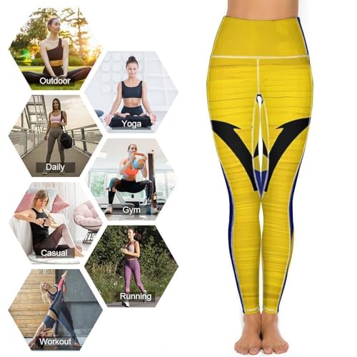 51vg0rLOfL.jpg Wooden Barbados Flag Women's Yoga Pants Stretch Leggings with Pockets High Waist for Workout