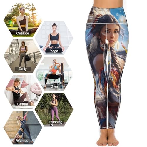 Native U.S. Woman Wolf Women's Yoga Pants Stretch Leggings with Pockets High Waist for Workout