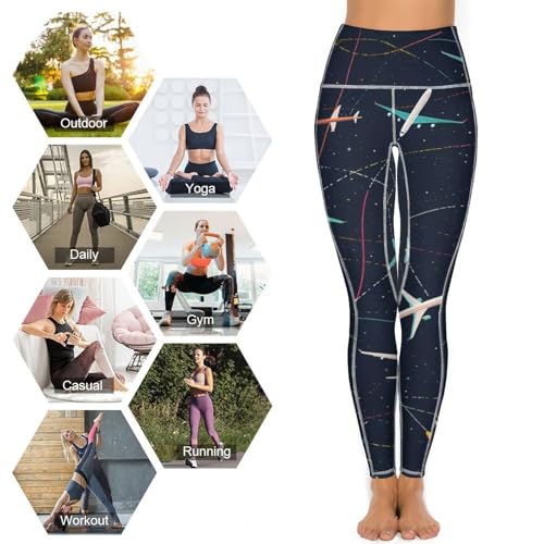 Plane Airplane Jet Women's Yoga Pants Stretch Leggings with Pockets High Waist for Workout