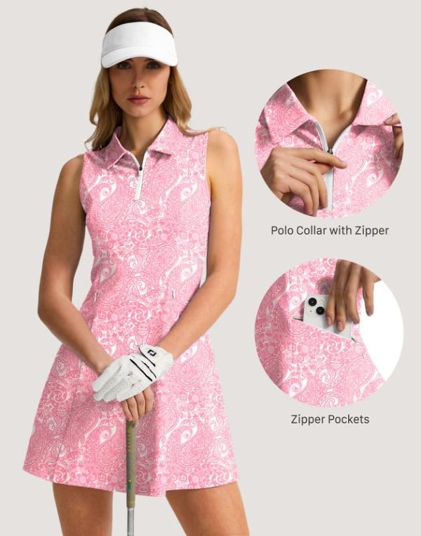 Women's Tennis Golf Dress with Shorts Pickleball Exercise Workout Athletic Dresses for Women with Zipper Pockets